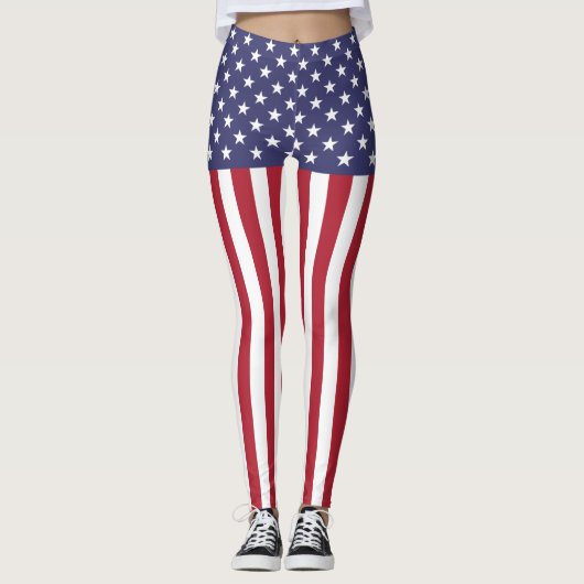愛国的な赤白青スターとストライプ国旗 レギンス (正面)