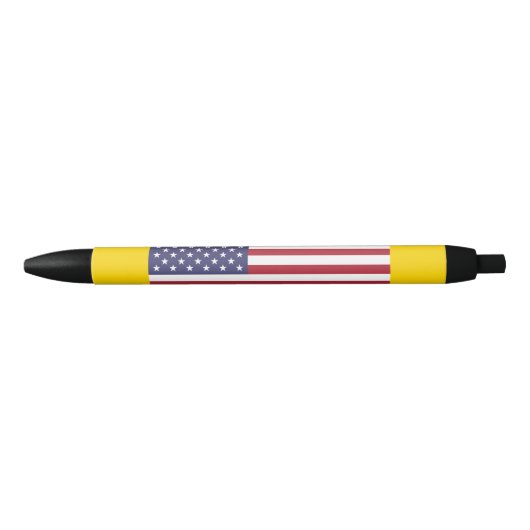 愛国的な赤白青スターとストライプ国旗 黒ボールペン (正面)
