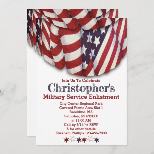愛国的な赤白青スターズサービスの参加 招待状 (正面/裏面)