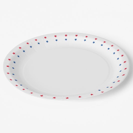 愛国的な赤白青スター縁どズの休日 ペーパープレート (アングル)
