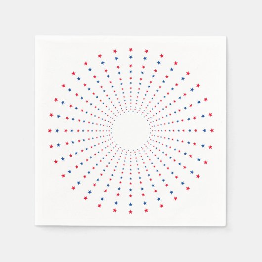 愛国的な赤白青スター花火フェスティバル スタンダードカクテルナプキン (正面)