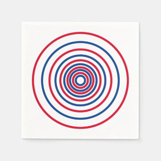 愛国的な赤白青ストライプサークル スタンダードカクテルナプキン (正面)