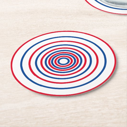 愛国的な赤白青ストライプサークル ラウンドペーパーコースター (アングル)