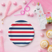 愛国的な赤白青ストライプパターン ペーパープレート (パーティー)