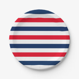 愛国的な赤白青ストライプパターン ペーパープレート