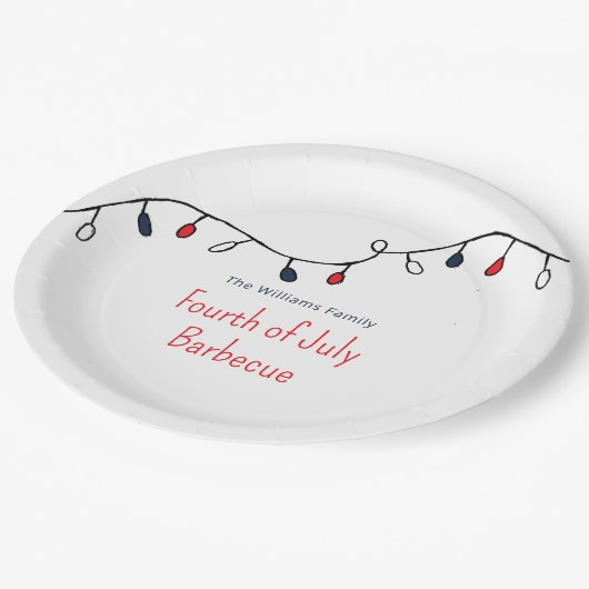 愛国的な赤白青ストリングライト7月4日 ペーパープレート (アングル)