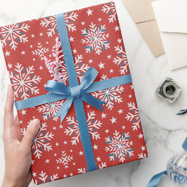 愛国的な赤白青スノーフレーククリスマスラップ ラッピングペーパー