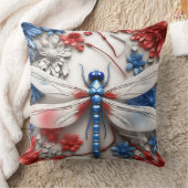 愛国的な赤白青トンボと花 クッション (ブランケット)