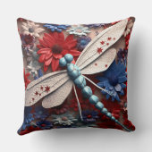 愛国的な赤白青トンボと花 クッション (裏面)