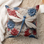 愛国的な赤白青トンボと花 クッション (ブランケット)