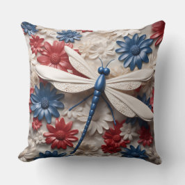 愛国的な赤白青トンボと花 クッション