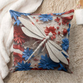 愛国的な赤白青トンボと花 クッション (ブランケット)