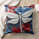 愛国的な赤白青トンボと花 クッション (ブランケット)