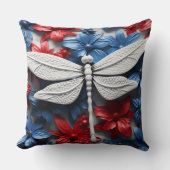 愛国的な赤白青トンボと花 クッション (正面)