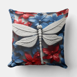 愛国的な赤白青トンボと花 クッション