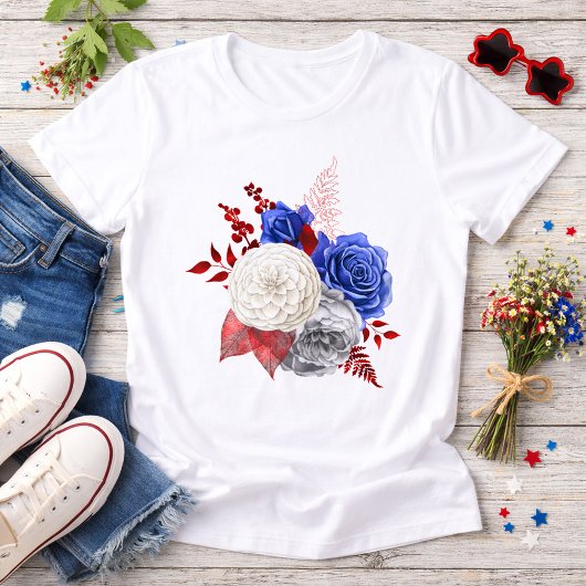 愛国的な赤白青バラ トライブレンドTシャツ