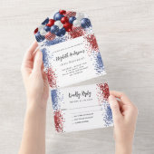 愛国的な赤白青バルーンの誕生日の出欠 オールインワン招待状 (貼ってはがせる)