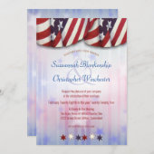 愛国的な赤白青バンティング背景スター 招待状 (正面/裏面)
