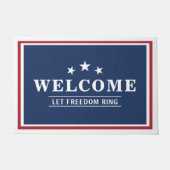 愛国的な赤白青パーソナライズされた歓迎 ドアマット (正面)