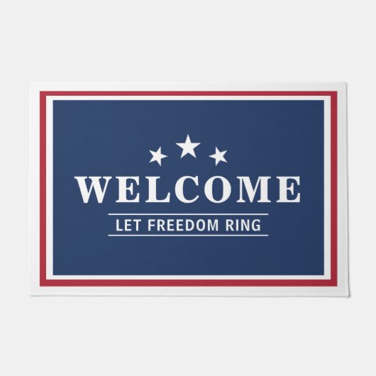 愛国的な赤白青パーソナライズされた歓迎 ドアマット (正面)