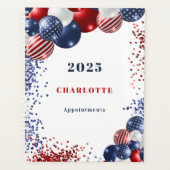 愛国的な赤白青ブラックバルーン名2026 プランナー手帳 (正面)