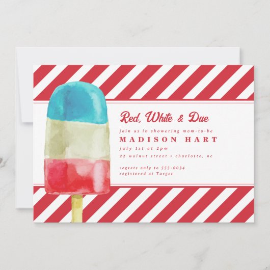 愛国的な赤白青ポップシクルベビーシャワー 招待状 (正面)