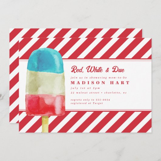 愛国的な赤白青ポップシクルベビーシャワー 招待状 (正面/裏面)