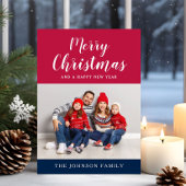 愛国的な赤白青メリークリスマスフォト シーズンカード