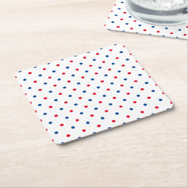 愛国的な赤白青水玉模様パターン休日 スクエアペーパーコースター