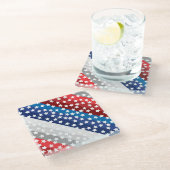 愛国的な赤白青灰色の星 ガラスコースター (アングル)