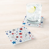 愛国的な赤白青灰色の星 ガラスコースター (アングル)