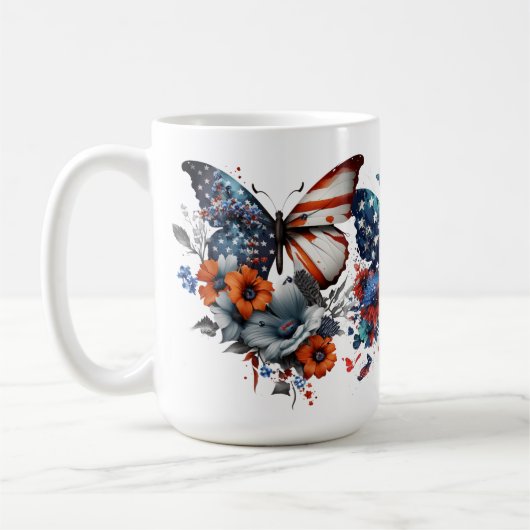 愛国的な赤白青蝶の花 コーヒーマグカップ (左)
