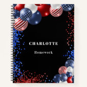 愛国的な赤白青黒風船名前 ノートブック (正面)