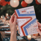 愛国的な赤白＆BBQ 7月4日 レトロ 招待状