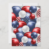 愛国的な赤青シルバーバルーン誕生日パーティー 招待状 (裏面)