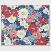愛国的な赤青白の花柄 (3) ラッピングペーパー (フラット)