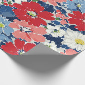 愛国的な赤青白の花柄 (3) ラッピングペーパー (角)
