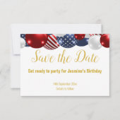 愛国的な赤青白 SAVE THE DATE ご予約ください 出欠カード (正面)