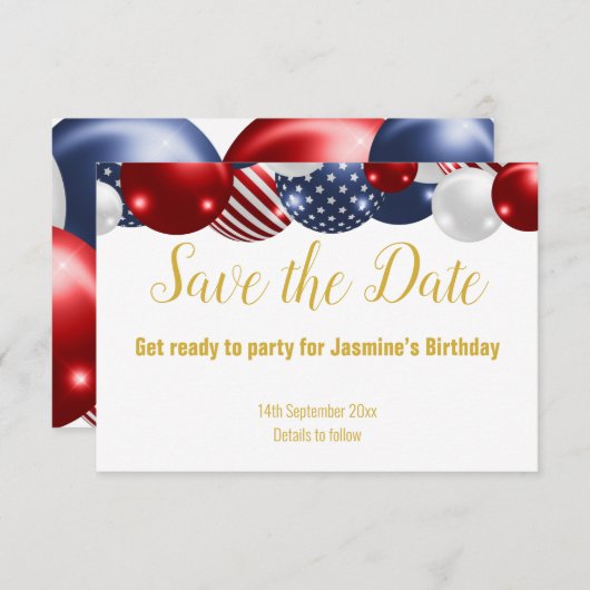 愛国的な赤青白 SAVE THE DATE ご予約ください 出欠カード (正面/裏面)