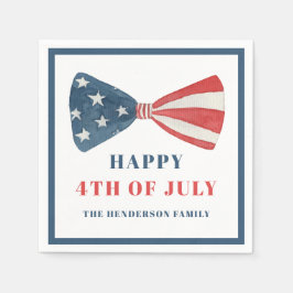 愛国的な赤、白、青のボウ 4th of July スタンダードカクテルナプキン