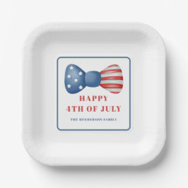 愛国的な赤、白、青のボウ 4th of July ペーパープレート