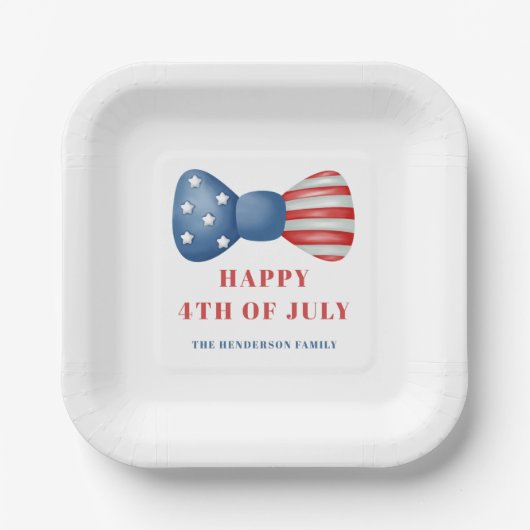愛国的な赤、白、青のボウ 4th of July ペーパープレート (正面)