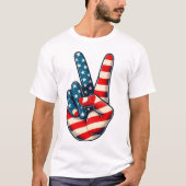 愛国的な赤、白、青の平和のサイン Tシャツ (正面)