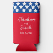 愛国的な赤、白、青の結婚式の引き出物 スリム缶クーラー (裏面)