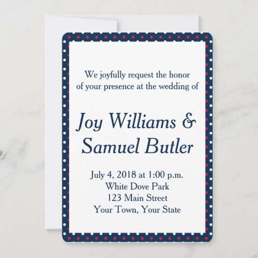 愛国的な赤、白、青の結婚式招待状 招待状 (正面)