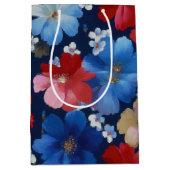 愛国的な赤+青+白の花柄 (3) ミディアムペーパーバッグ (正面)