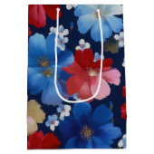愛国的な赤+青+白の花柄 (3) ミディアムペーパーバッグ (裏面)