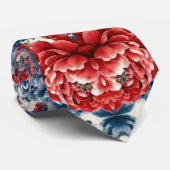 愛国的な赤+青+白の花柄 (9) ネクタイ (ロール)