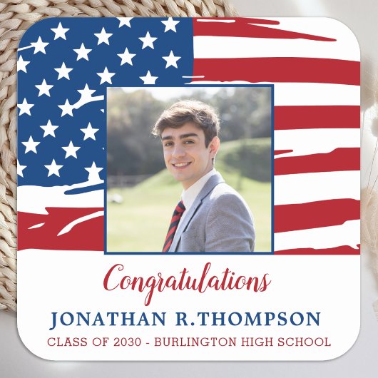 愛国的な軍隊アメリカ国旗の卒業 スクエアシール