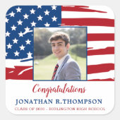 愛国的な軍隊アメリカ国旗の卒業 スクエアシール (正面)